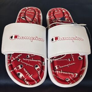 Champion Slides * White/Scarlet/Blk* Woman Size 7